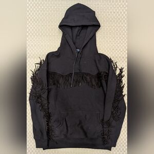 Polo Ralph Lauren Fringe-Trim Fleece Hoodie Black Women's Size Medium